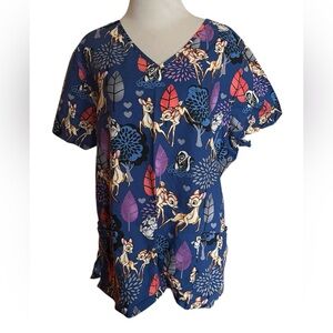 Disney Bambi Thumper Scrub Top Women’s Large 3 Pocket Nurse